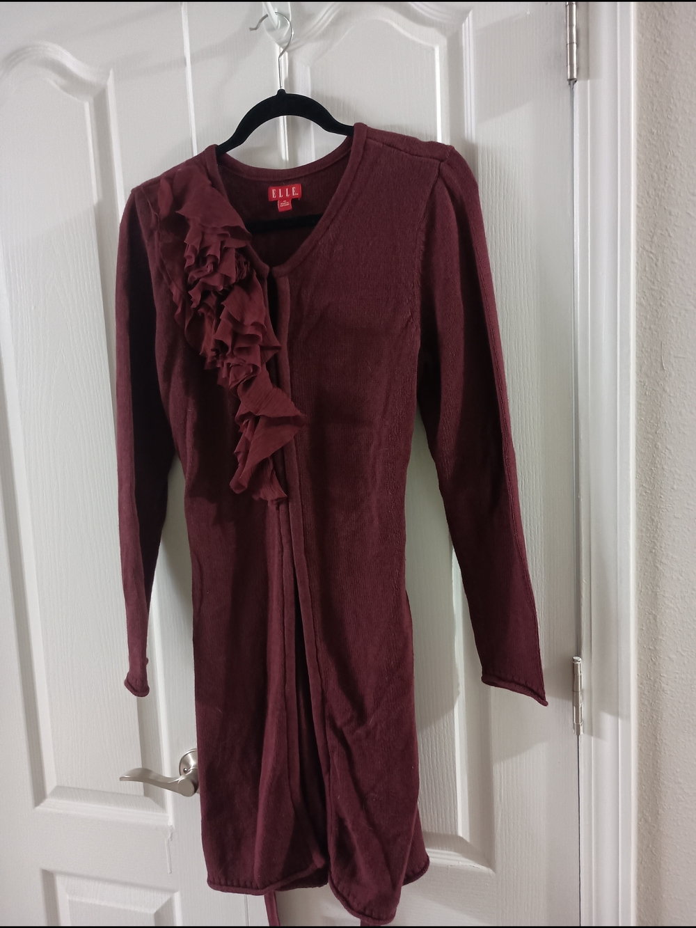 ELLE Burgundy Ruffled Long Cardigan
